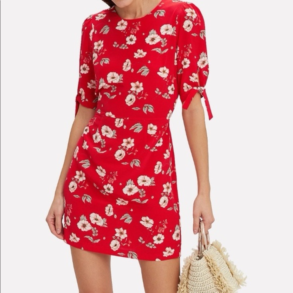INTERMIX Red Cleo Floral Silk Dress
